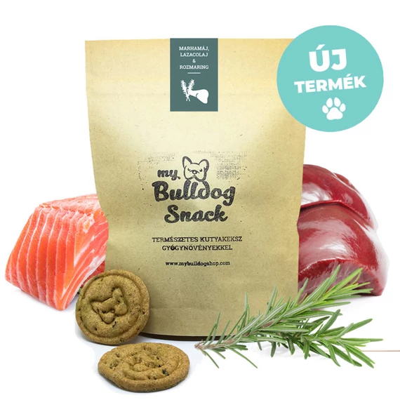 My Bulldog Snack - Természetes kutyakekszek gyógynövényekkel - Marhamáj-lazacolaj-rozmaring 100 g