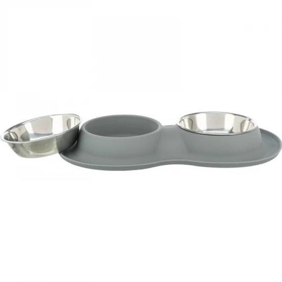 Trixie Bowl Set - Szilikon duplatál (szürke) kutyák részére (2x0,4l/16cm) 45x5x23cm